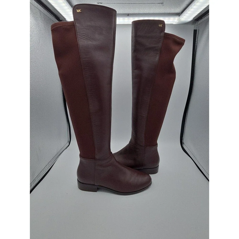 MICHAEL Michael Kors Bromley Flat Tall Leather Boots Brown Women's Size 5.5